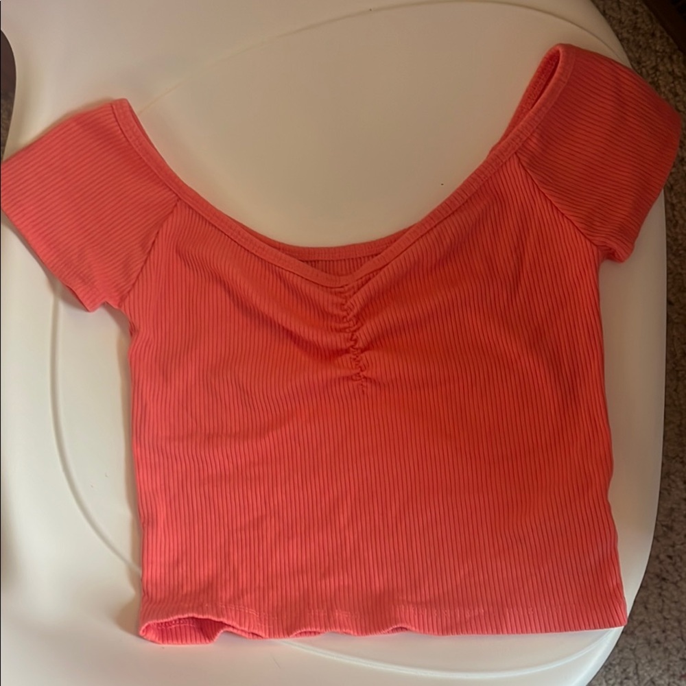 Coral Ribbed Women's Top